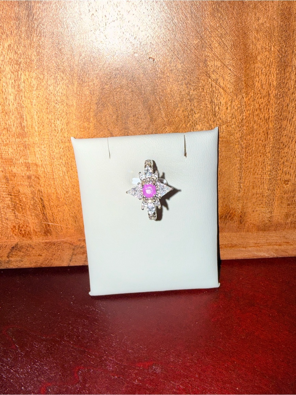 Sterling Silver Pink Gem Starburst Ring - Elegant Women Jewelry
